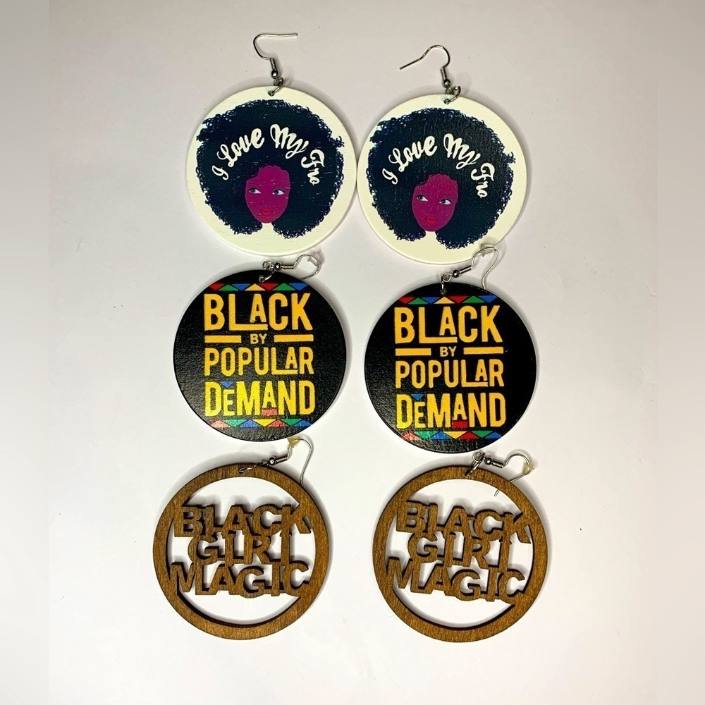 K) Set of 3 Black Girl Earring